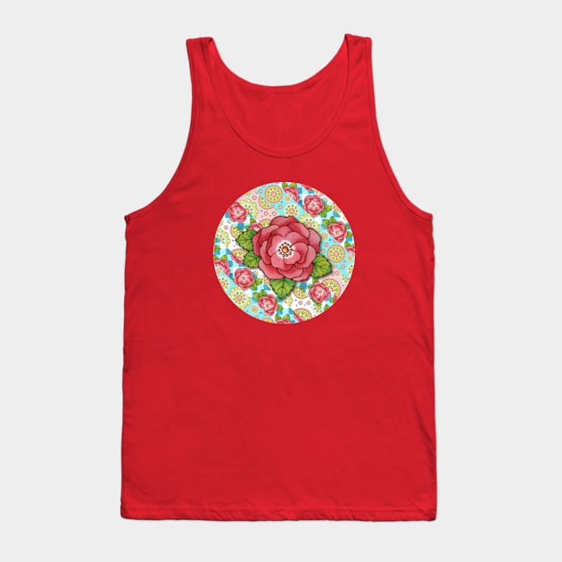 Mandala and Rose Stripe Tank Top by PatriciaSheaArt